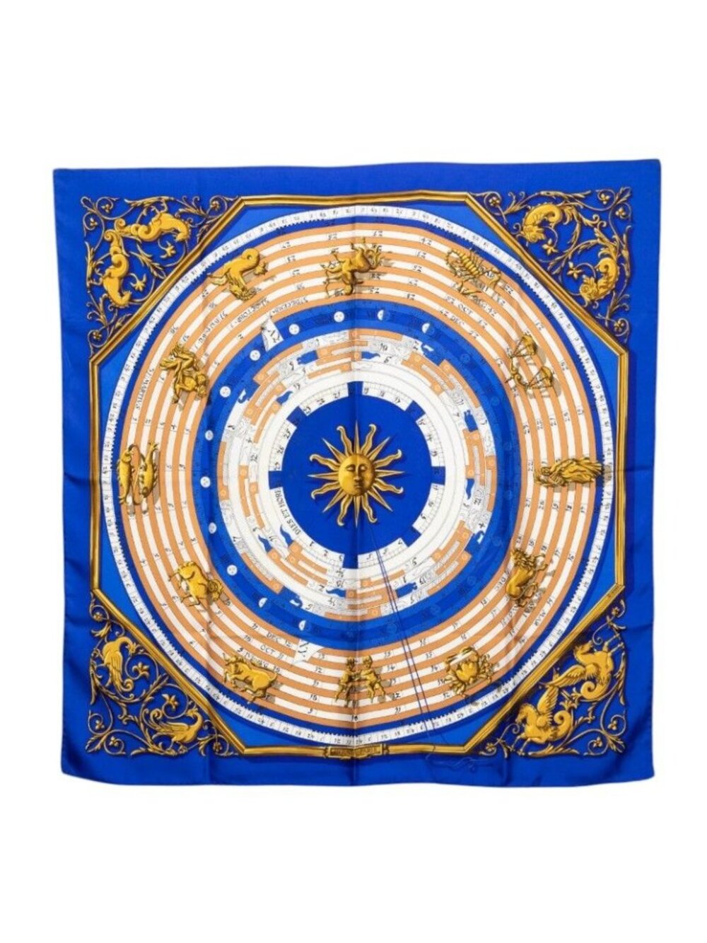 Hermes Carre 90 Dies Et Hore Astrology Scarf Blue Multicolor Silk